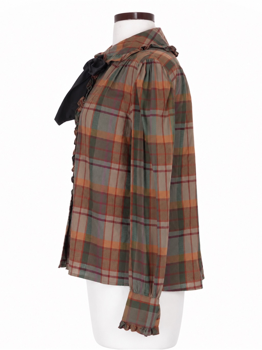 VTG Ralph Lauren Button Up Shirt Plaid Victorian Blouse Bow Tie 80s 90s Country - Picture 9 of 9